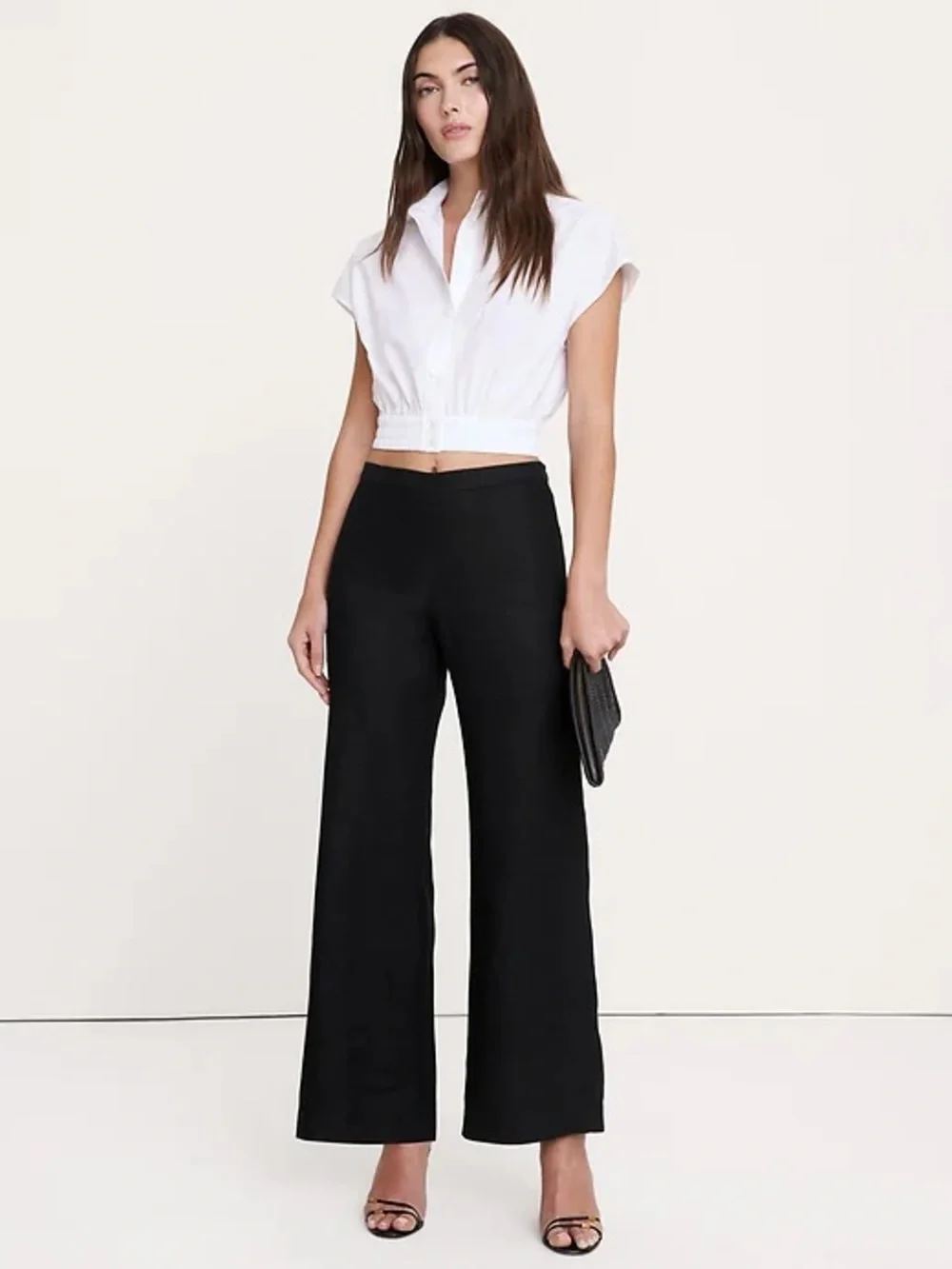 Banana Republic Mid-Rise Linen Kick-Flare Ankle Pant in Black - NWT